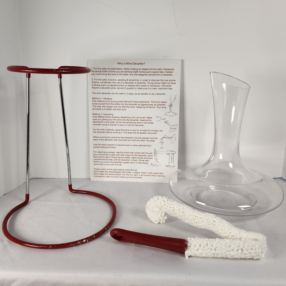 MOW The Sommelier Set Wine Decanter Drying Stand Cleaning Brush Glass Open Box